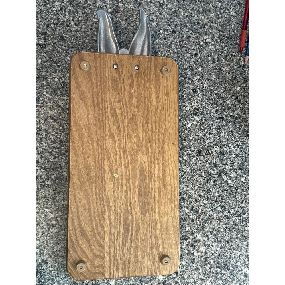 Wooden Cheese Board With Aluminum Rabbit 8 Inches By 15.5 Inches - Picture 3 of 7